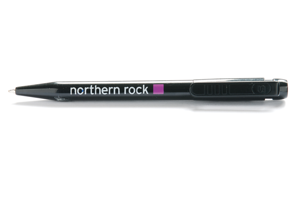 David Blackmore: northern rock plastic ballpoint pen (blue ink), circa 2008